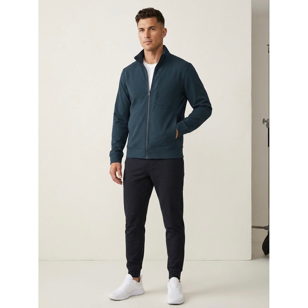 Lululemon Mens Sojourn Jacket Dark Teal Green Full Zip Mock Neck Size M LM3CSDS